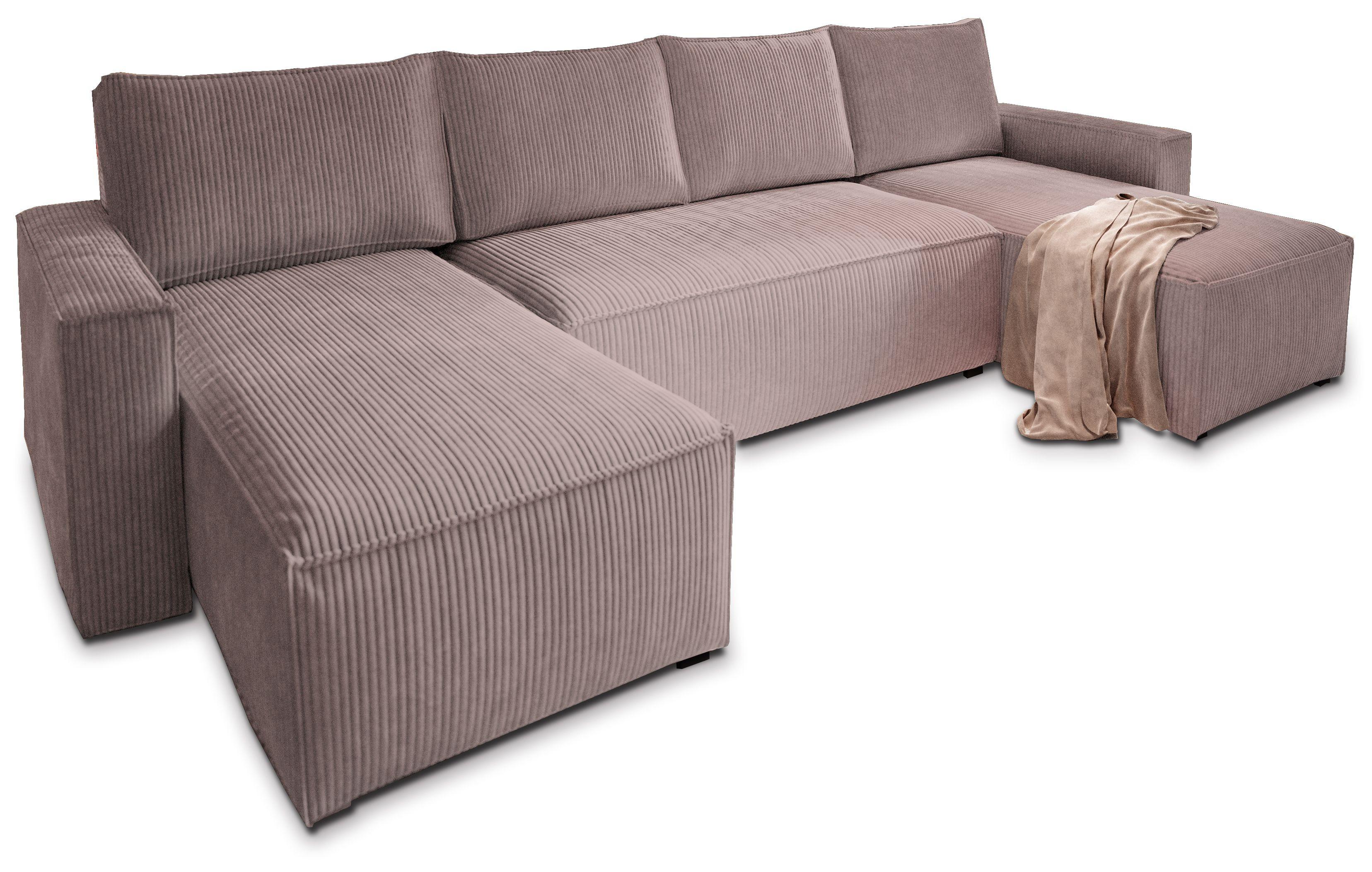 WOHNLANDSCHAFT ASPRA Lila Kordstoff mit Schlaffunktion - Lila/Grau, Holz/Kunststoff (295/85/140cm) - MASSENO