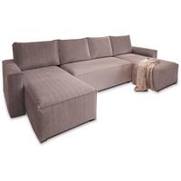WOHNLANDSCHAFT ASPRA Lila Kordstoff mit Schlaffunktion - Lila/Grau, Holz/Kunststoff (295/85/140cm) - MASSENO