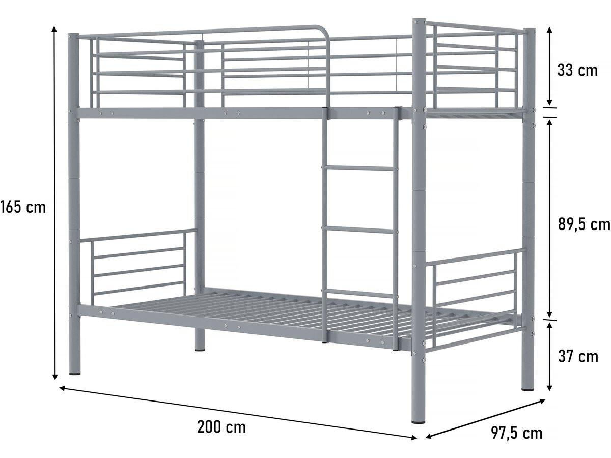 ETAGENBETT adam Grau - Grau, Metall (190/90cm) - Habitat Garten