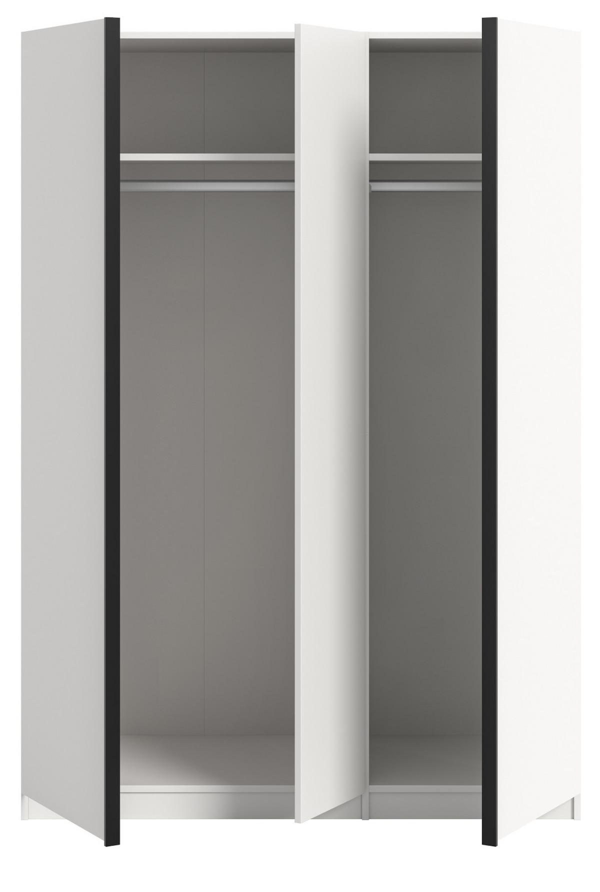 KLEIDERSCHRANK weiß 3-türig 130 x 183 cm, Drehtürenschrank inklusive Einlegeböden - Schwarz/Weiß, Holzwerkstoff/Kunststoff (130/183/53cm) - Inn.Furn