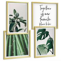 BILDER SET 4er Set - 50x50 cm & 40x60 cm Goldrahmen - Bambusblätter - Goldfarben, Kunststoff (50/50cm) - TULUP