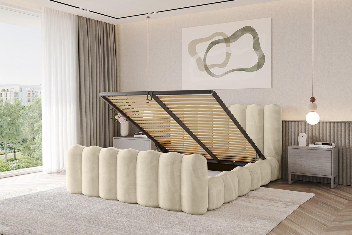 POLSTERBETT mit Bettkasten, Fußteil und Lattenrost, Bett mit Matratze H3/H4 - SORA-Z 180x200 Beige - Ecru, Holzwerkstoff/Textil (180/200cm) - ALTDECOR