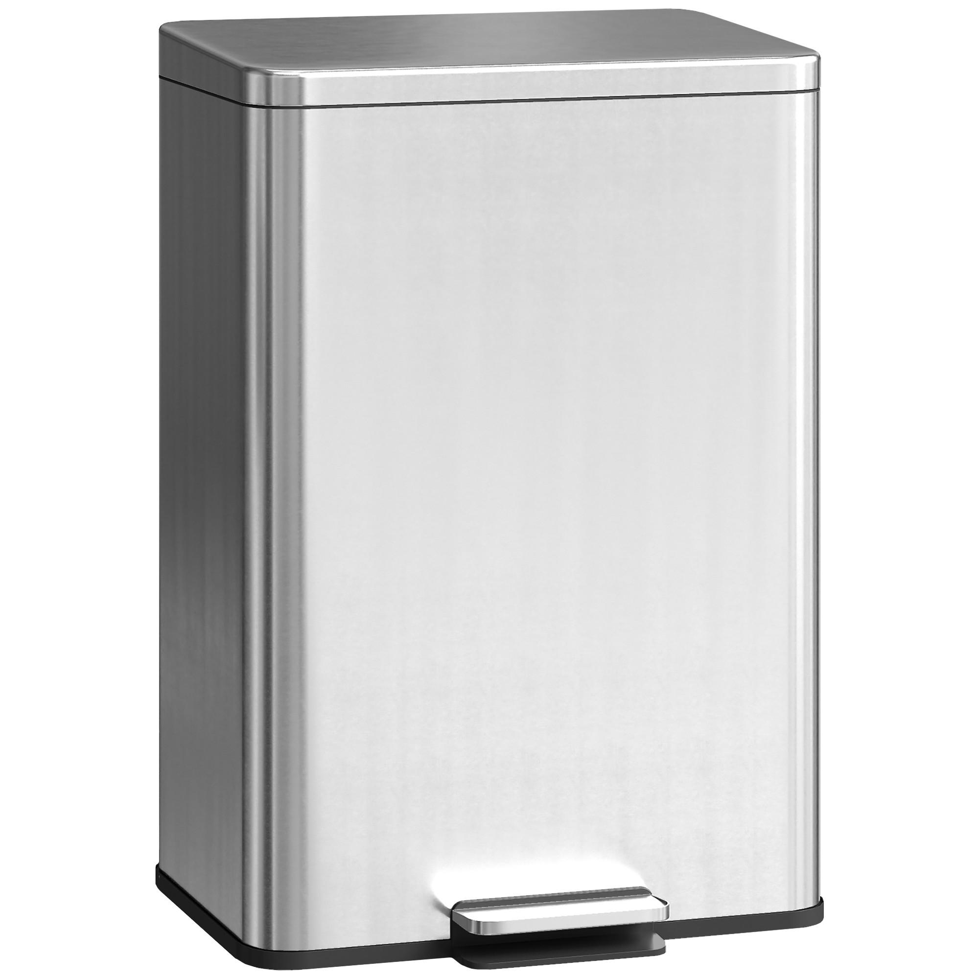 MÜLLEIMER 20 L Treteimer mit Softclose-Deckel, Pedal, Abfalleimer mit Inneneimer - Silberfarben, Metall (30.6/44.2/34.2cm) - HOMCOM