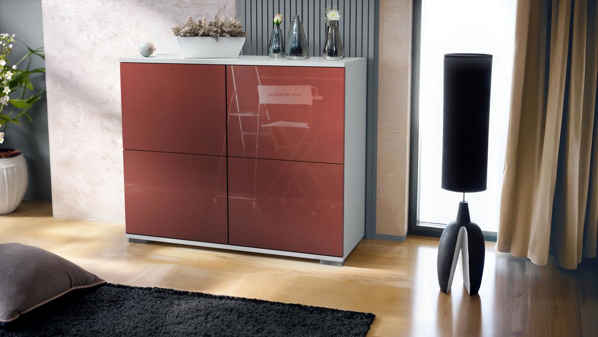 KOMMODE Rova Bordeaux Hochglanz - Bordeaux, Holzwerkstoff (92.5/75.5/35cm) - Vladon