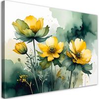 WANDBILD, Gelbe Frühlingsblumen auf einem zartgrünen Hintergrund - Grün, Textil (60/40cm) - Feeby