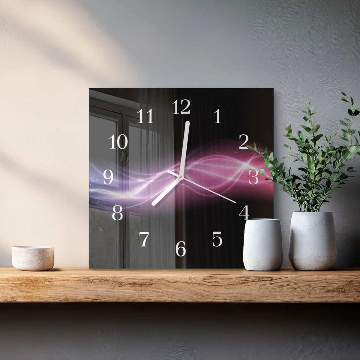 WANDUHR aus Glas 30x30 cm - Abstrakte Linien - Lila, Glas (30/30/0.4cm) - TULUP