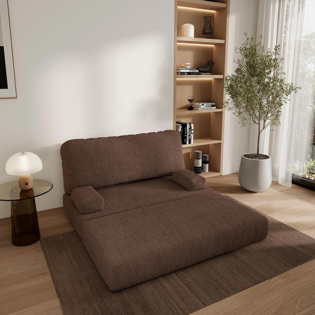 BETTSOFA KESTE aus Schaumstoff Bucle-Stoff Braun Schlaffunktion - Braun, Textil (140/86/60cm) - MASSENO