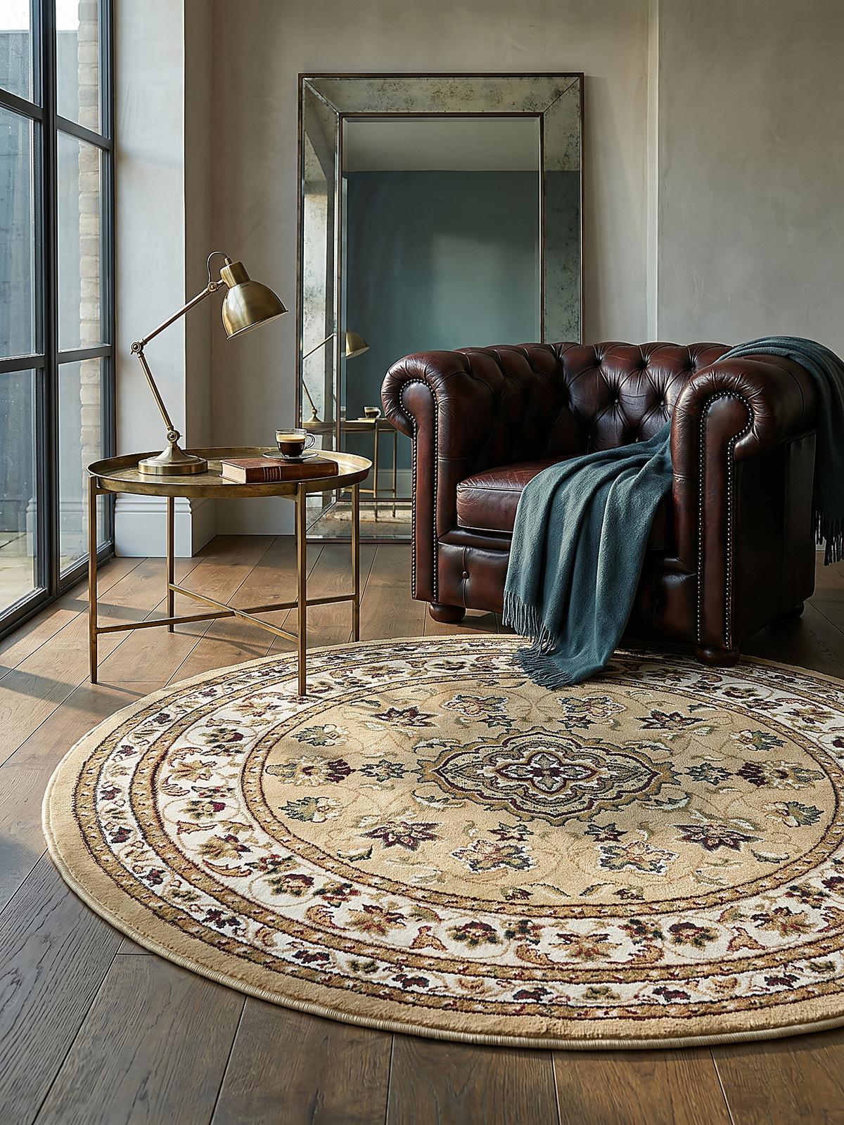 TEPPICH GLAZERT, klassisch-floral, Braun, Ø 133 cm - Braun, Textil (133/133cm) - KADIMA DESIGN