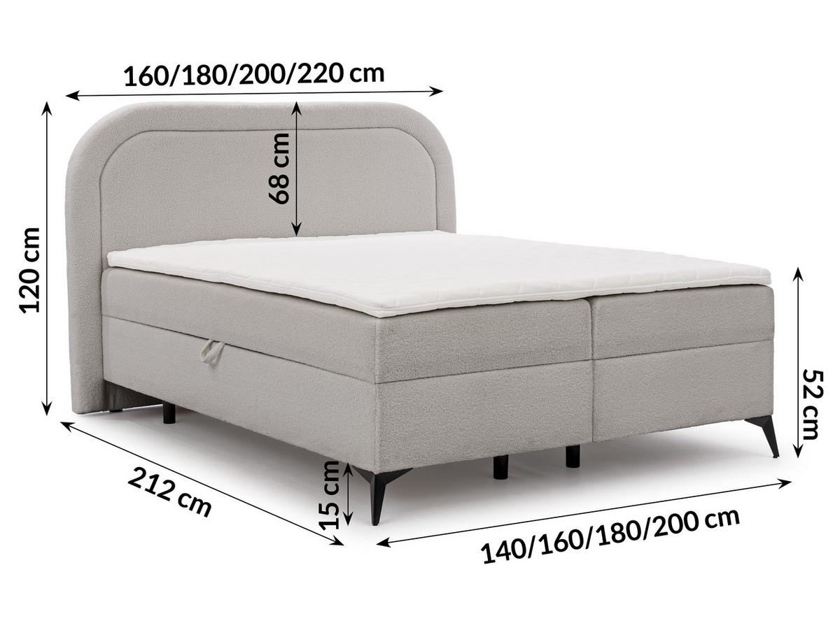 BOXBETT Sonna 140/200 cm Hellgrau Bouclé-Stoff mit abgerundetem Kopfteil und mit schwarzen Metallfüße - Hellgrau/Schwarz, Holz/Textil (140/200cm) - S-Style Möbel