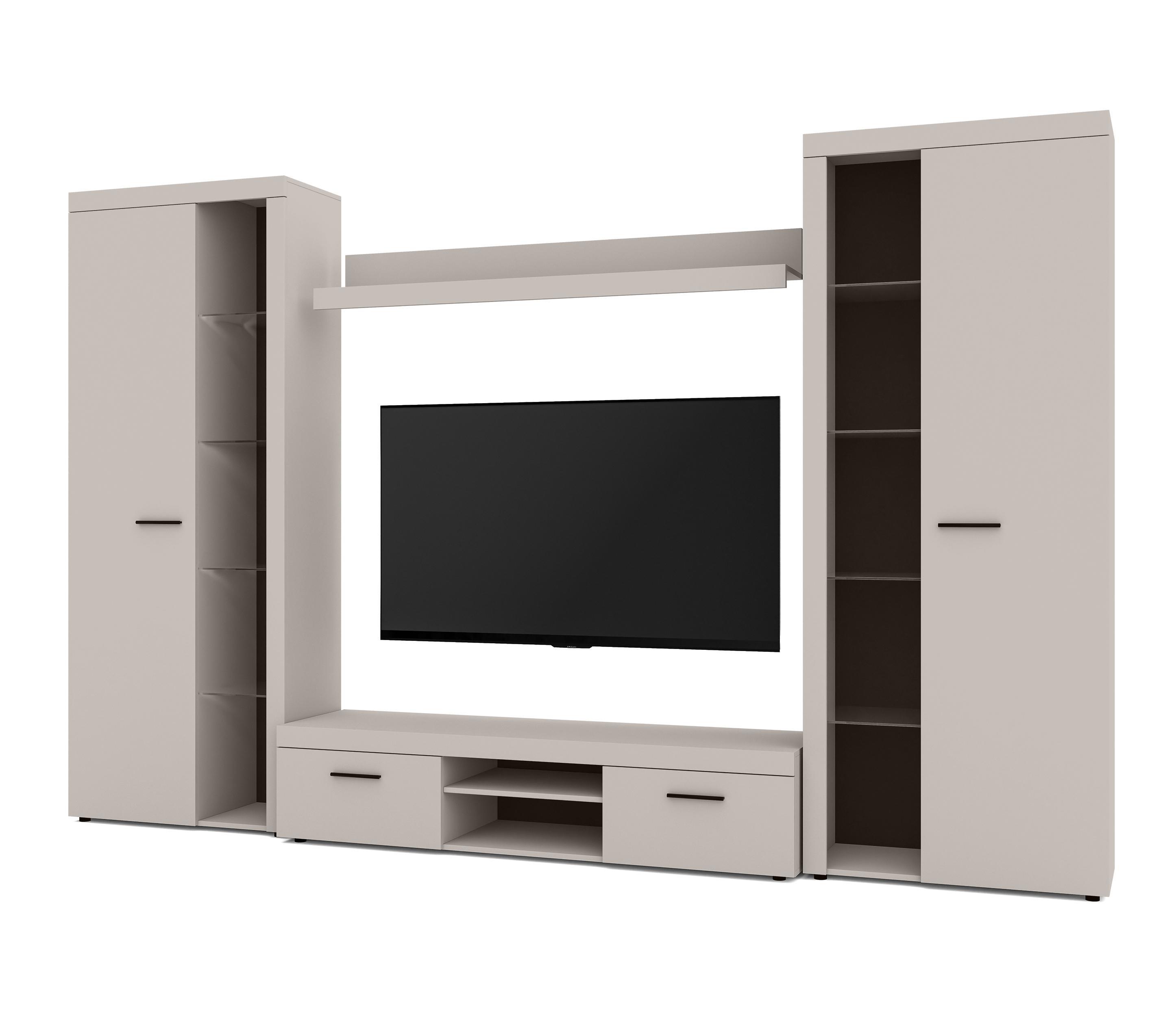 WOHNWAND Spacoro XL Beige 300/190/40 cm Viel Stauraum ohne LED - Beige, Holzwerkstoff/Kunststoff (300/190/40cm) - AX Living