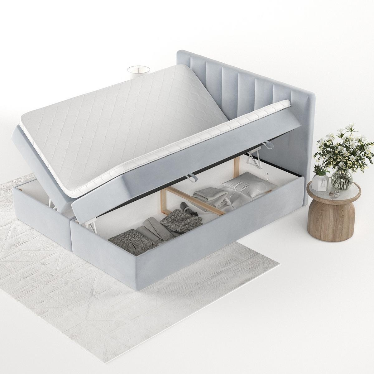 BOXBETT Bari 160/200 cm Hellgrau im Paros Stoff - Hellgrau, Holz/Holzwerkstoff (160/200cm) - AltaBeds