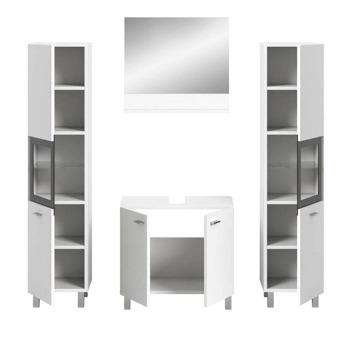 BADMÖBEL-SET weiß 4-teilig 140 cm, Kombination hängend oder stehend - Weiß, Glas/Holzwerkstoff (137/186/33cm) - Inn.Furn