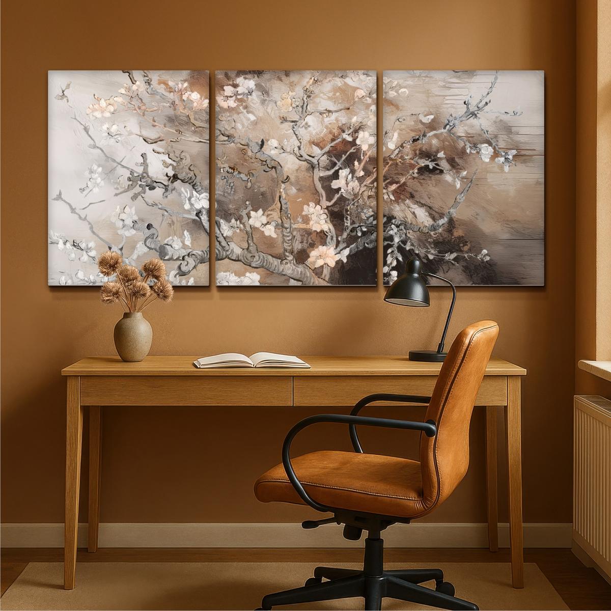 LEINWANDBILD 3er Set Mandelblüte - Abstrakt - Beige 180x80 cm - Beige, Textil (180/80cm) - MuchoWow