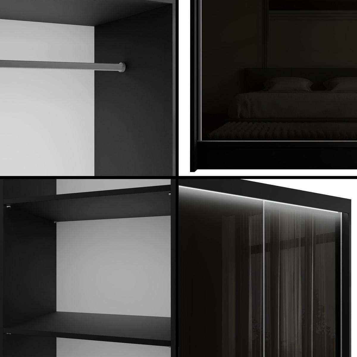 KLEIDERSCHRANK PEKA mit LED - 120 cm - Schwarz - Schwarz, Holzwerkstoff (120/215/61cm) - ALTDECOR