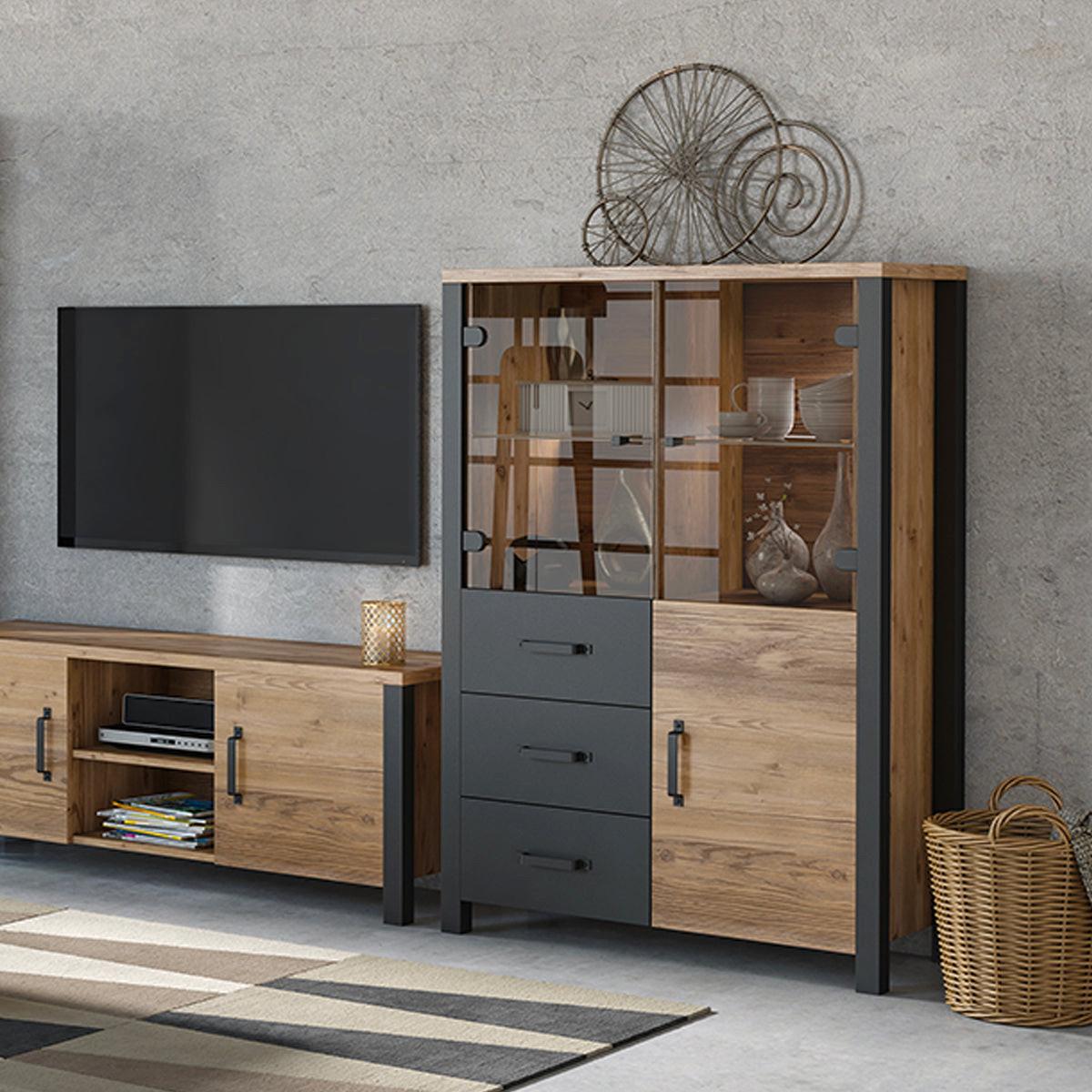 GESCHIRRSCHRANK Lyam Holz und Schwarz - Schwarz, Holzwerkstoff (101/146/43cm) - Petits-meubles