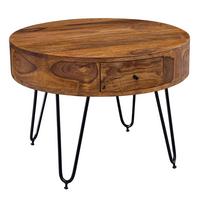 COUCHTISCH rund Braun, Massivholz mit Metallgestell, 60x44.5x60 cm, inklusive Schubladen - Schwarz/Braun, Holz/Metall (60/60/44cm) - KADIMA DESIGN