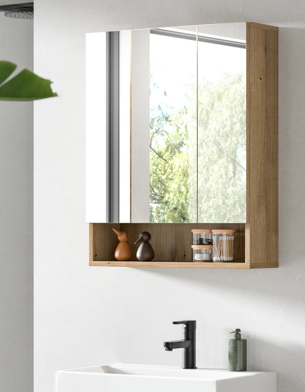 SPIEGELSCHRANK Eiche Evoke 3-türig 60 cm, Badezimmer Schrank mit 10 Fächern - Eichefarben, Glas/Holzwerkstoff (60/74/18cm) - Inn.Furn