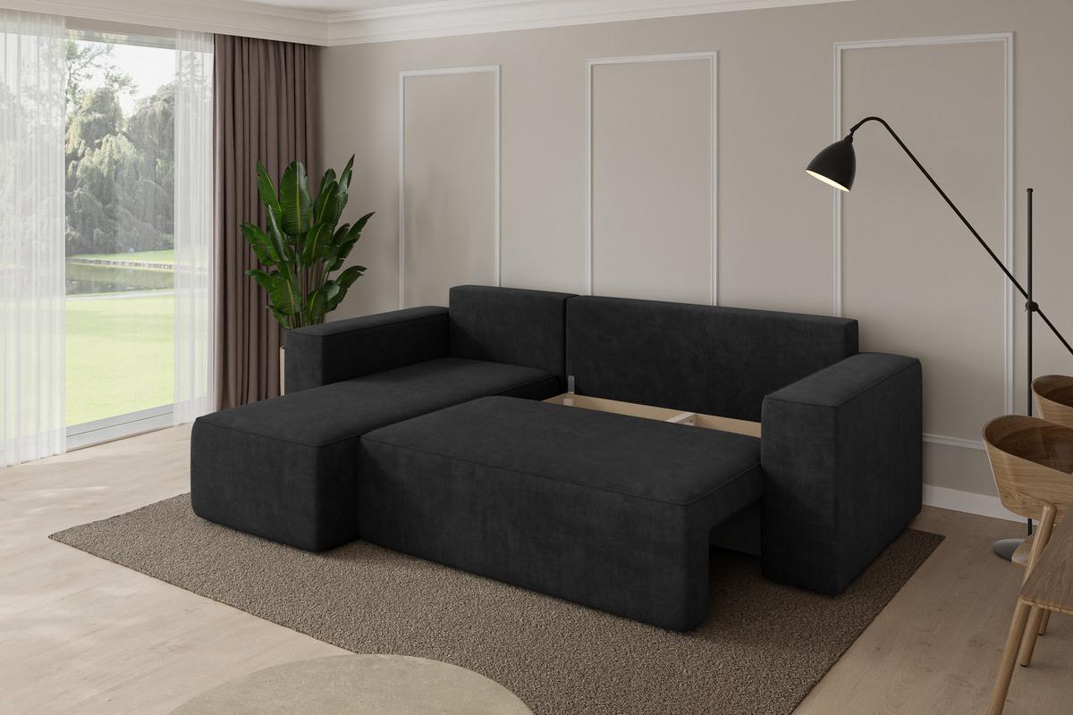 ECKSOFA mit Schlaffunktion Ottomane Links SENO-L 249x139x85 Schwarz Velours - Schwarz, Holzwerkstoff/Kunststoff (249/139cm) - ALTDECOR