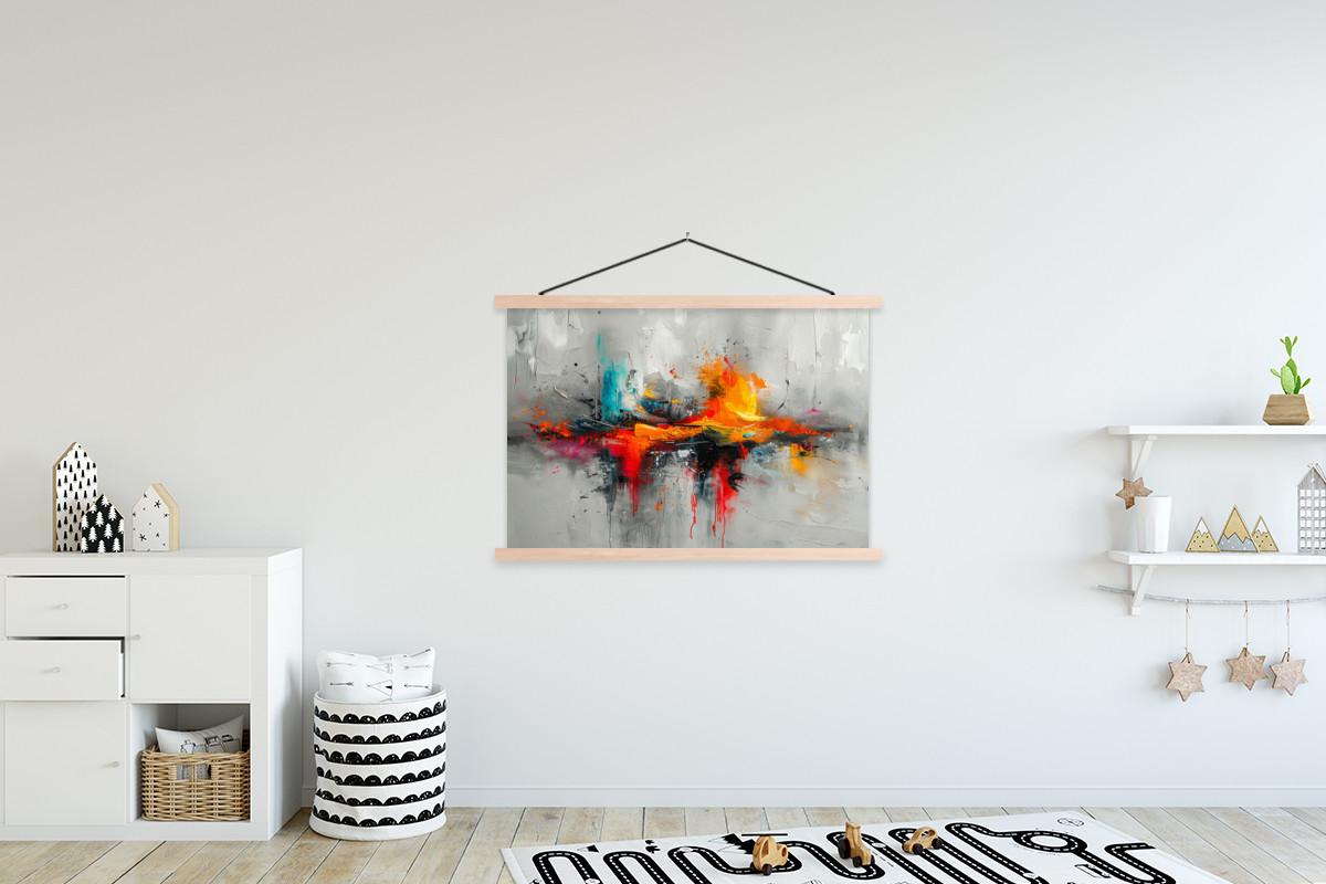 POSTER MIT MAGNETLEISTEN Moderne Kunst - Orange - Grau - Abstrakt Magnetleiste 120x80 cm - Hellgrau, Textil (120/80/0.15cm) - MuchoWow
