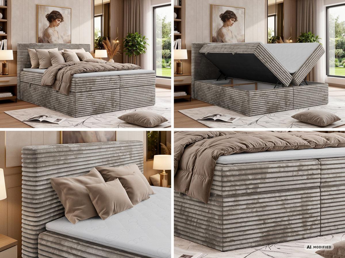 BOXBETT TILION 200/200 - Hellbraun Cord - Topper T25 - H3 - Hellbraun/Schwarz, Kunststoff/Textil (200/200cm) - MKS