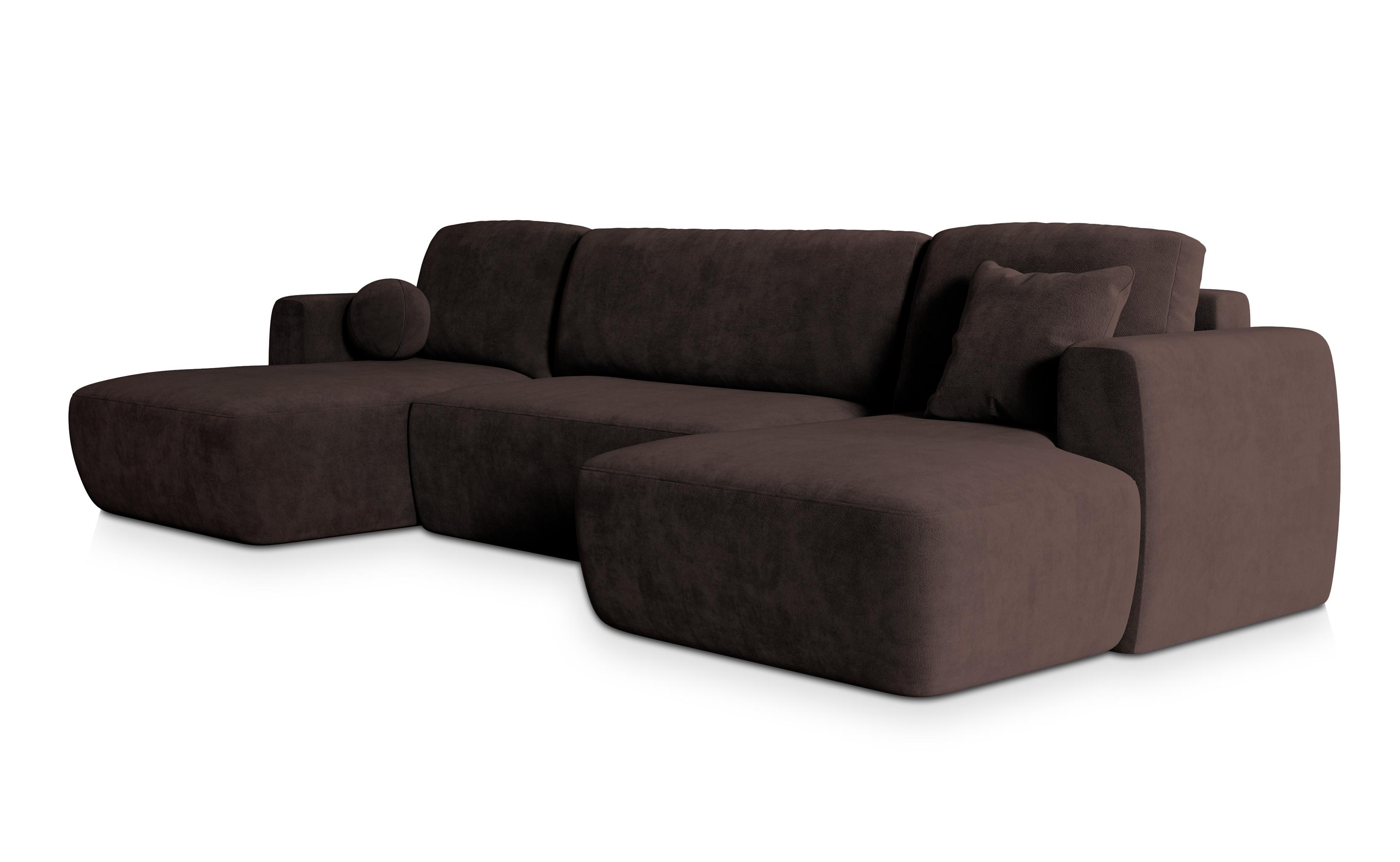 WOHNLANDSCHAFT SENTUM K Braun Plüsch-Stoff mit Schlaffunktion - Schwarz/Braun, Holz/Kunststoff (330/90/148cm) - MASSENO