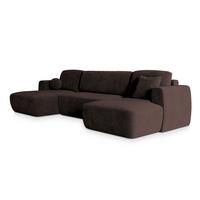 WOHNLANDSCHAFT SENTUM K Braun Plüsch-Stoff mit Schlaffunktion - Schwarz/Braun, Holz/Kunststoff (330/90/148cm) - MASSENO