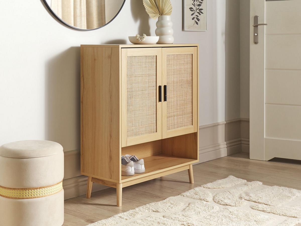 SCHUHSCHRANK Rattan Hellbraun Perote - Hellbraun, Naturmaterialen (80/97/35cm) - Beliani