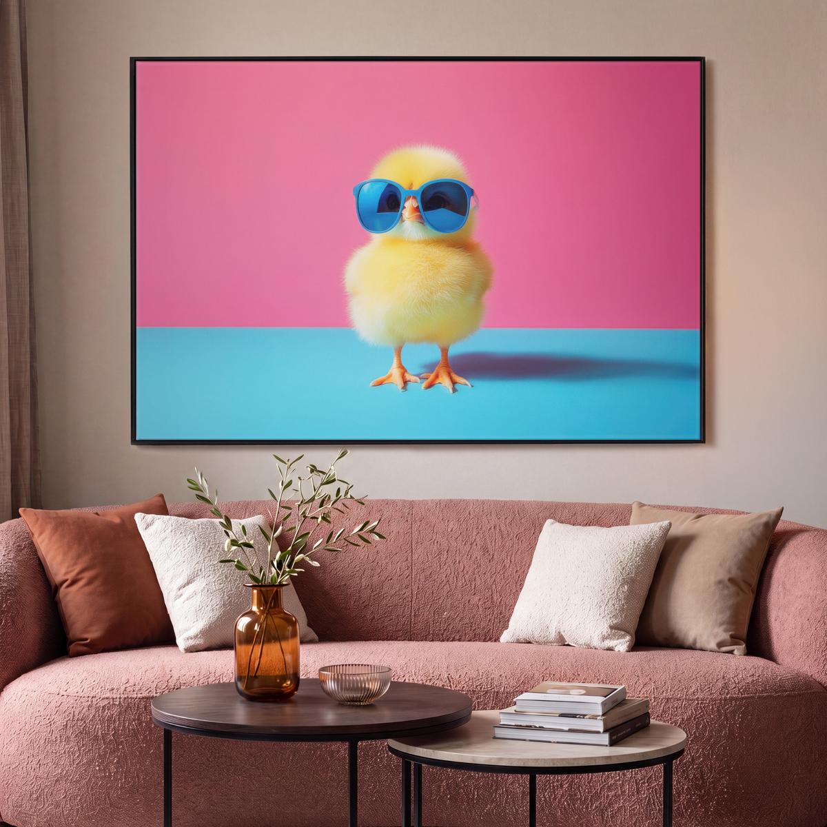 LEINWAND Bilder mit Rahmen - Chick - Sonnenbrille - Blau - 140x90 - Pink, Textil (140/90cm) - MuchoWow