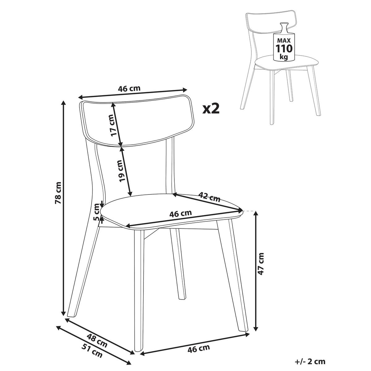 ESSZIMMERSTUHL 2er-Set Holz Cremeweiß/Braun Yuma - Weiß, Holz (46/78/51cm) - Beliani