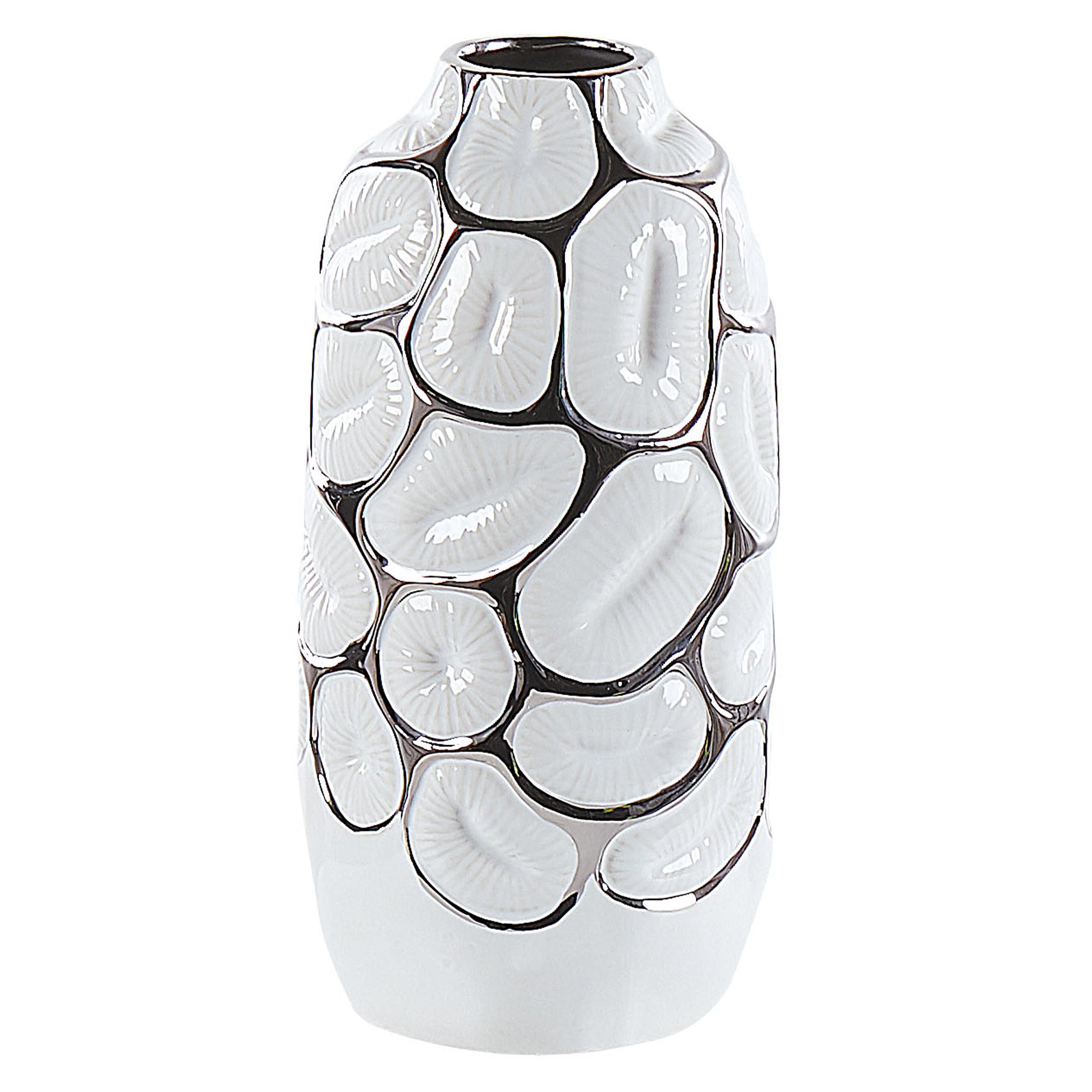 DEKOVASE Steinzeug weiß Cenabum - Weiß, Stein (28cm) - Beliani