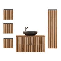BADMÖBEL 100.6cm Gaia 2er-Set Holz in Eichenoptik und Schwarz - Braun, Holzwerkstoff (100.6/59/46cm) - Petits-meubles