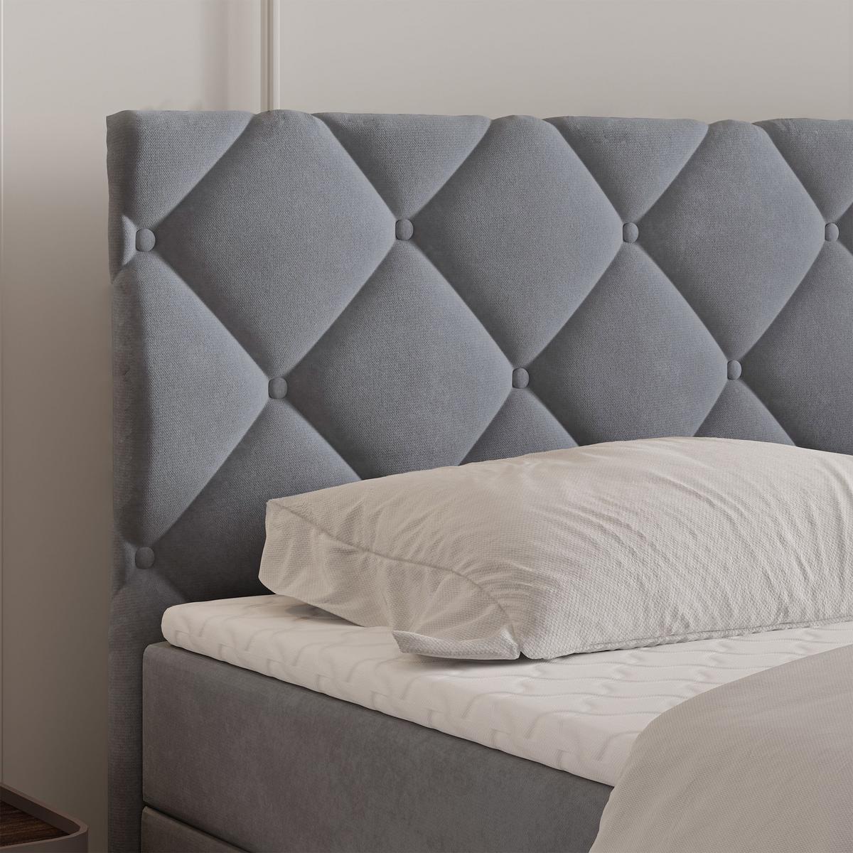 BOXBETT ROVARI 140x200 cm mit Matratze und Topper - Grau - Grau, Holz (140/200cm) - MASSENO