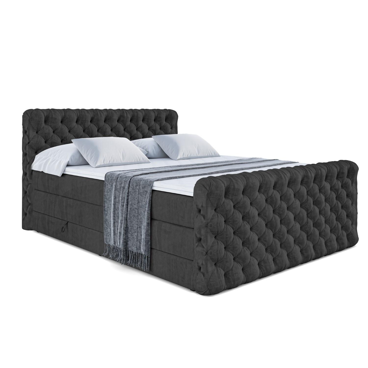 BOXSPRINGBETT BOXI8-Z KING - 140x200 - H3/H4 - Schwarz - Schwarz, Holzwerkstoff (140/200cm) - ALTDECOR