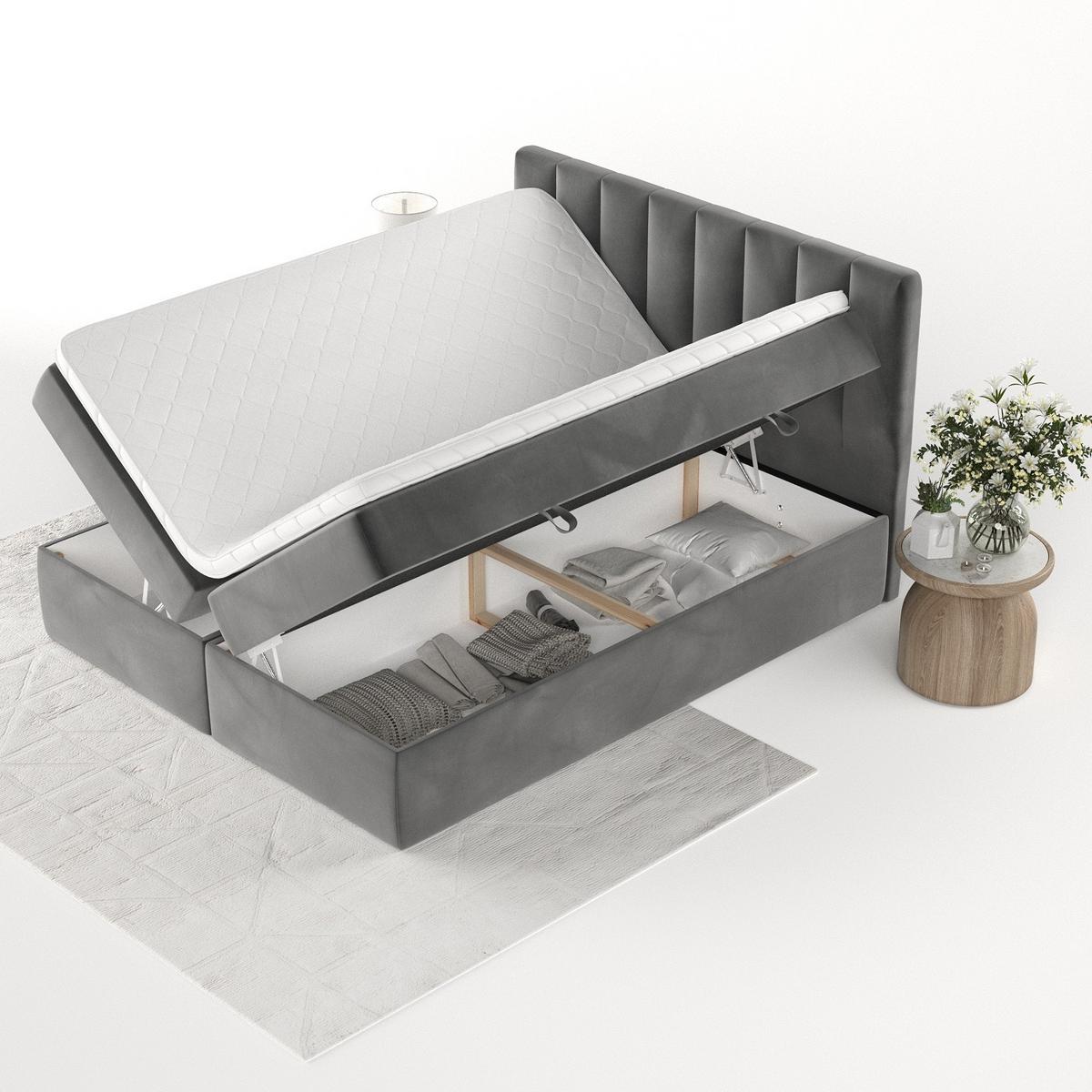 BOXBETT Bari 200/200 cm Grau im Kronos Stoff - Grau, Holz/Holzwerkstoff (200/200cm) - AltaBeds
