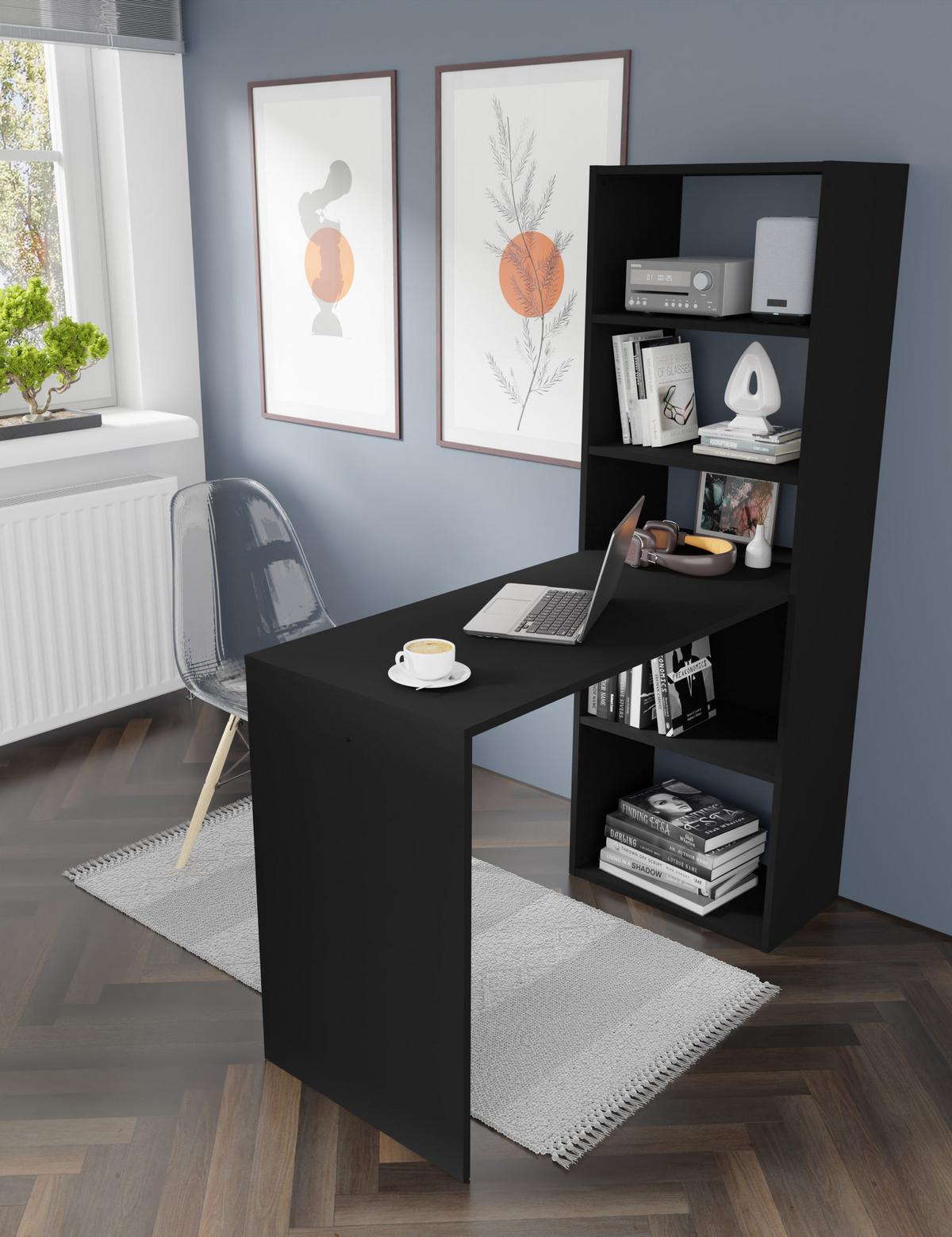 SCHREIBTISCH Schwarz 50/150/120 - Schwarz, Holzwerkstoff (90/50/150cm) - RAUMHIRSCH FURNITURE