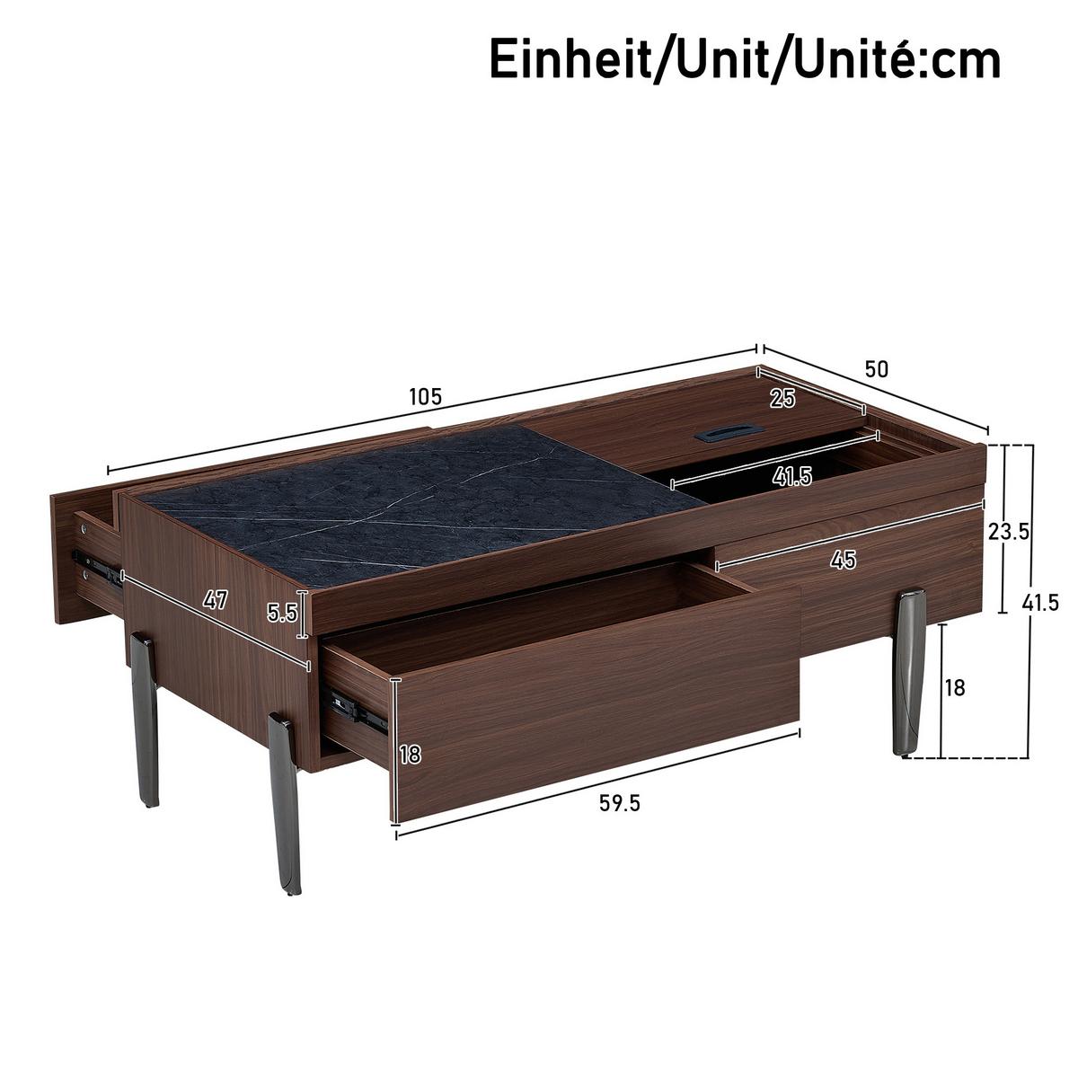 COUCHTISCH in Dunkelbraun & Marmor-Optik - Weiß, Holzwerkstoff (50/105/42cm) - Urban Meuble
