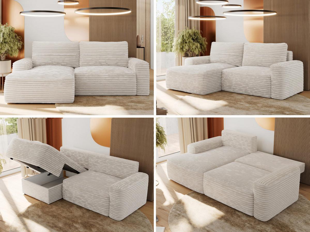 ECKSOFA BELLUNO L Creme Cord - Links - Creme/Schwarz, Textil (144/233cm) - MKS