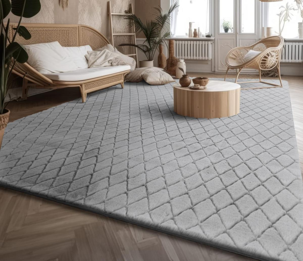 HOCHFLORTEPPICH Rauten Grau 200 x 280 cm - Grau, Kunststoff (200/280cm) - TT Home