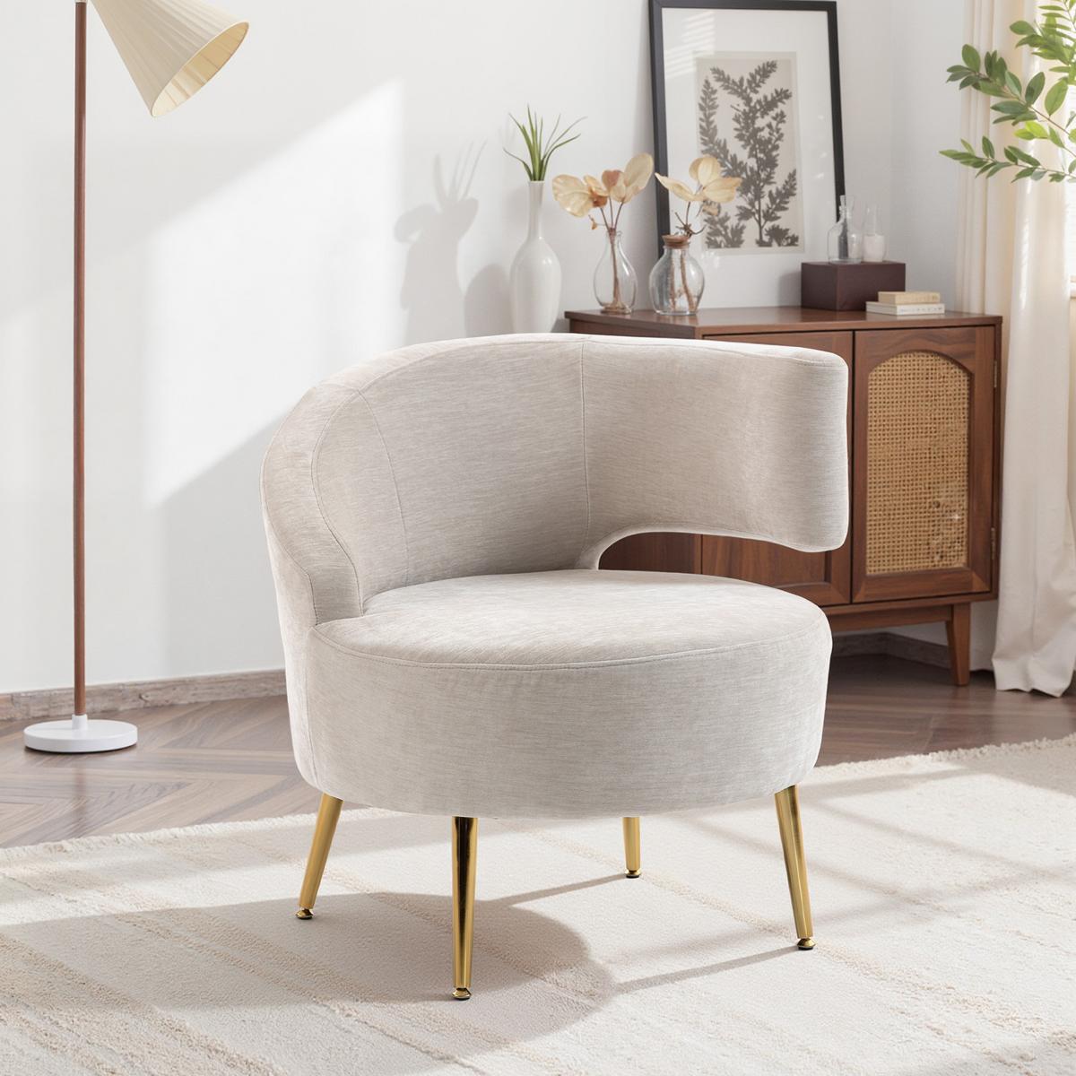 SESSEL Polyester Cremeweiß - Goldfarben/Creme, Textil/Metall (65/67/69cm) - HOMCOM