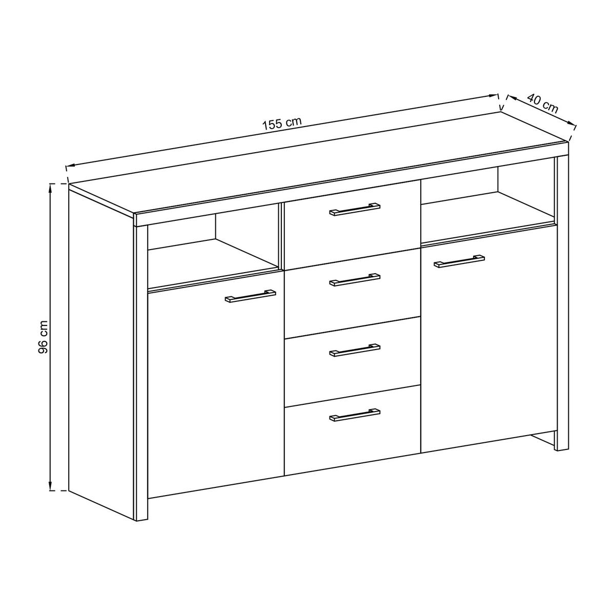 SIDEBOARD CIELO 155x40x96 cm mit 4 Schubladen und 2 Türen Eichefarben - Braun, Holzwerkstoff (155/96/40cm) - MASSENO