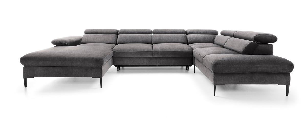WOHNLANDSCHAFT MESTO Grau Velours-Stoff mit Schlaffunktion - Grau, Holz (353/94/182cm) - MASSENO