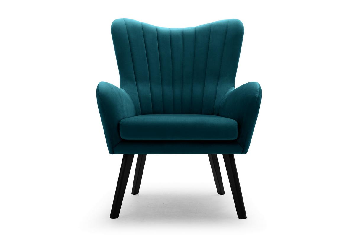 SESSEL DINA, Klassisch Loungesessel ergonomisch, Velours-Stoff Blau - Blau, Holz/Holzwerkstoff (76/100/78cm) - MASSENO