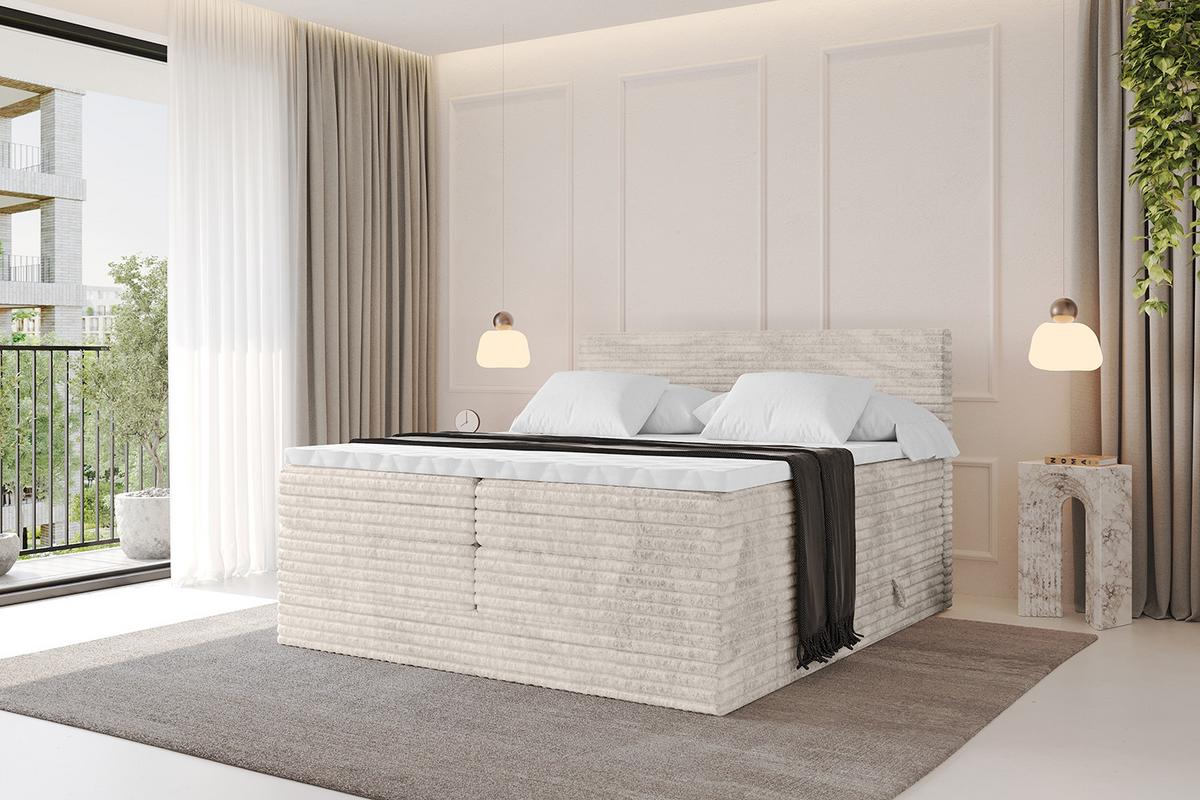 BOXSPRINGBETT mit Matratze H3|H4 und Lattenrost - TOLO KING-v1 120x200 Cord - Creme - Creme, Holzwerkstoff (120/200cm)