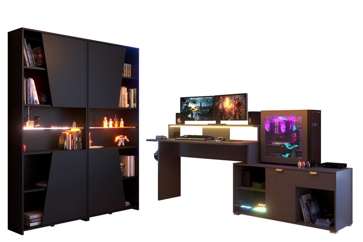 GAMING Schreibtisch Parisot Work 3-tlg. Holznachbildung Grau/Schwarz - Schwarz/Grau, Kunststoff (200/100/95cm) - 58aufmkessel