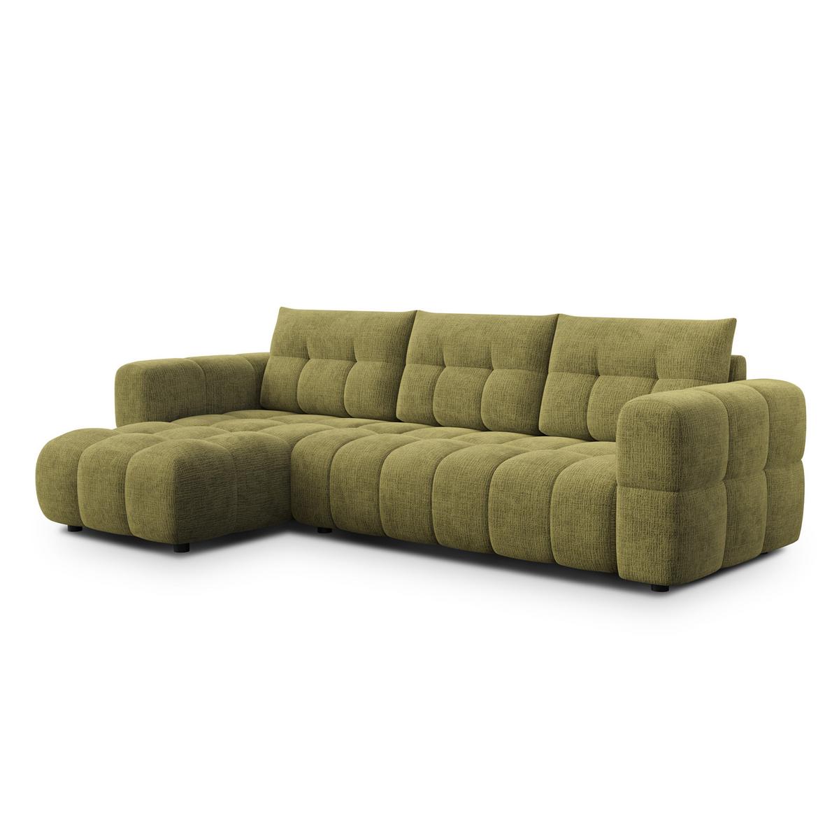 ECKSOFA CLOUDI 4-Sitzer links, olivgrün - Schwarz/Olivgrün, Holz/Textil (294/160cm) - Wozimo