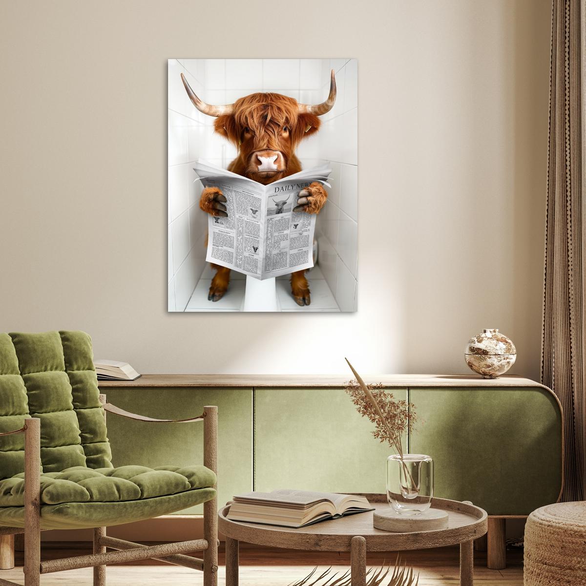POSTER Schottischer Highlander - Tier - Zeitung - Toilette Deko Wohnzimmer 60x80 cm - Kastanienfarben, Papier (60/80/0.1cm) - MuchoWow