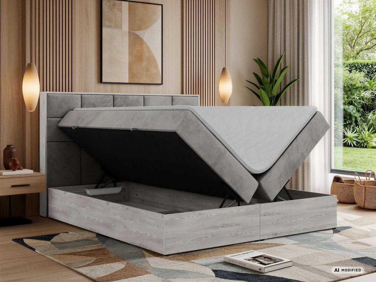BOXBETT ALNOR 140/200 Hellgrau Velvet - Topper T25 - H3 - Hellgrau/Schwarz, Kunststoff/Textil (140/200cm) - MKS