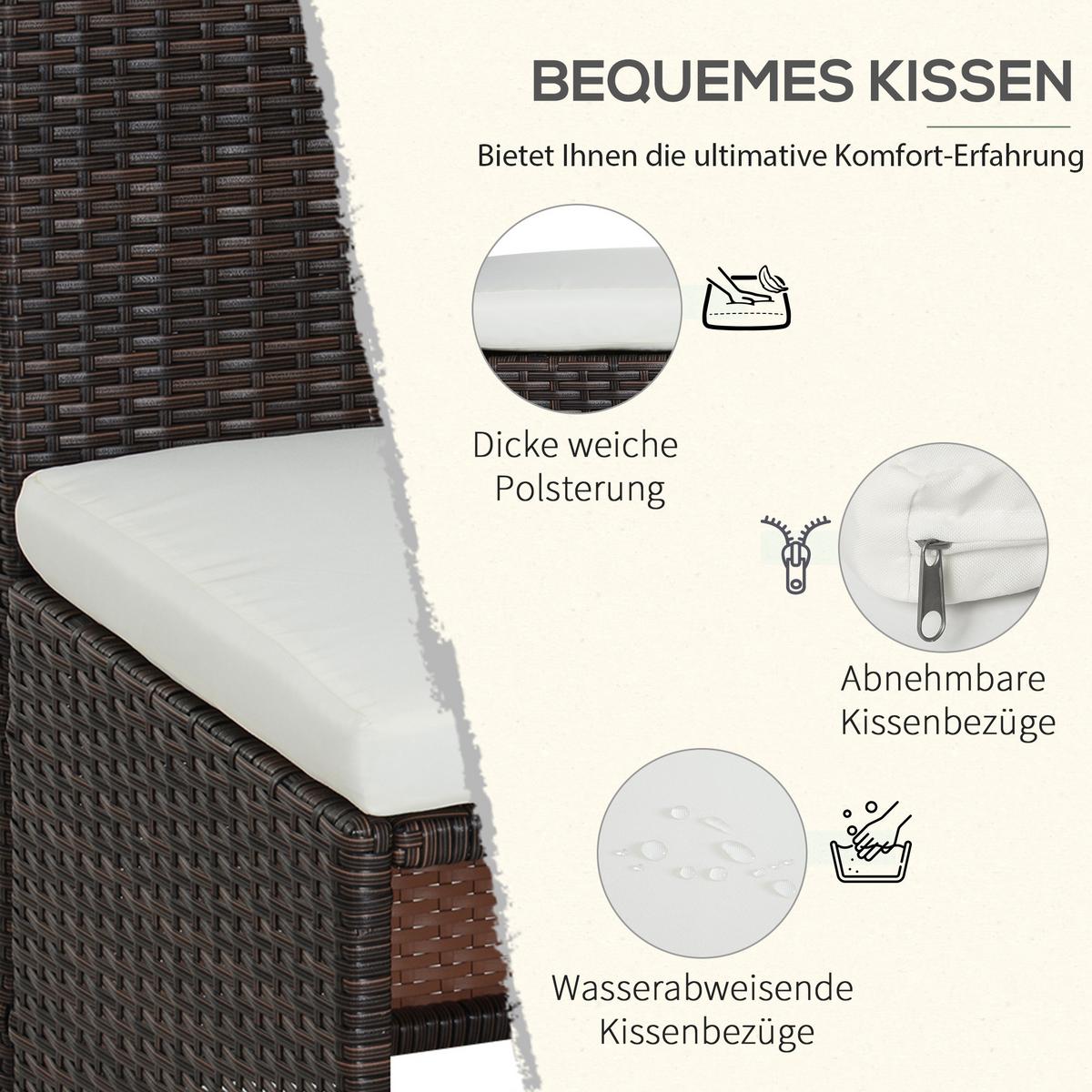 GARTENMÖBEL Set, Stahl, PE Braun+Khaki - Braun, Metall - Outsunny