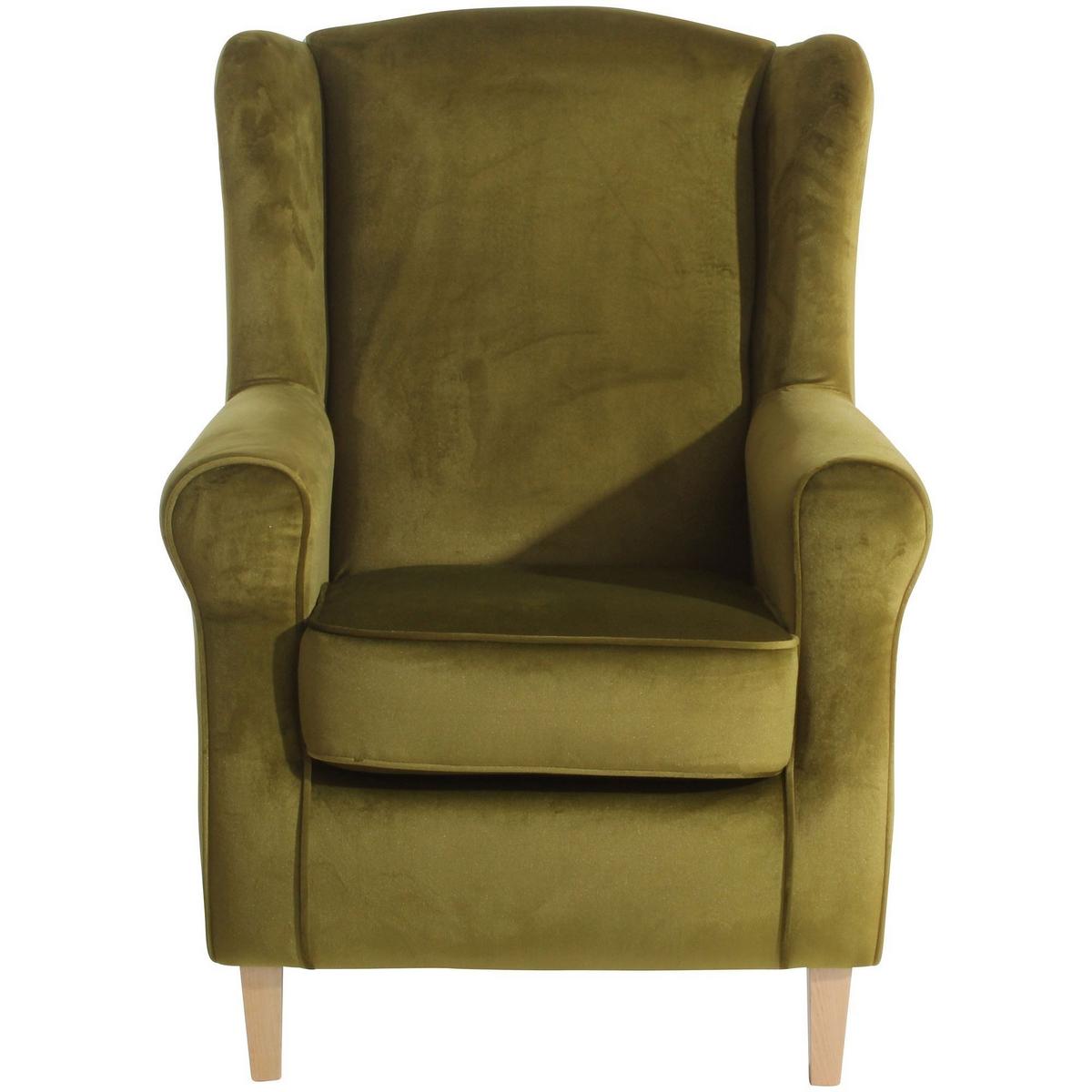 OHRENSESSEL Karlen Bezug Samtvelours Buche natur / oliv - Buchefarben/Olivgrün, Kunststoff (86/103/77cm) - 58aufmkessel