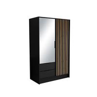 DREHTÜRENSCHRANK PELOR 102/200/51 cm Modern Kleiderschrank 2-türig mit Spiegel Schwarz - Schwarz, Holzwerkstoff (102/200/51cm) - MASSENO